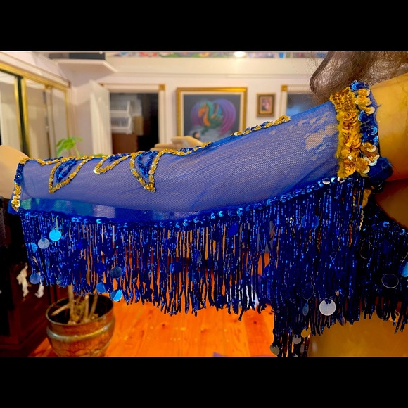 Designer Madame Abla Professional Egyptian bellydance costume Dark Blue & gold - Picture 10 of 16